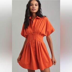 Anthropologie x Exquise The Tobie Button-Front Pleated Mini Shirt Dress MP NWT